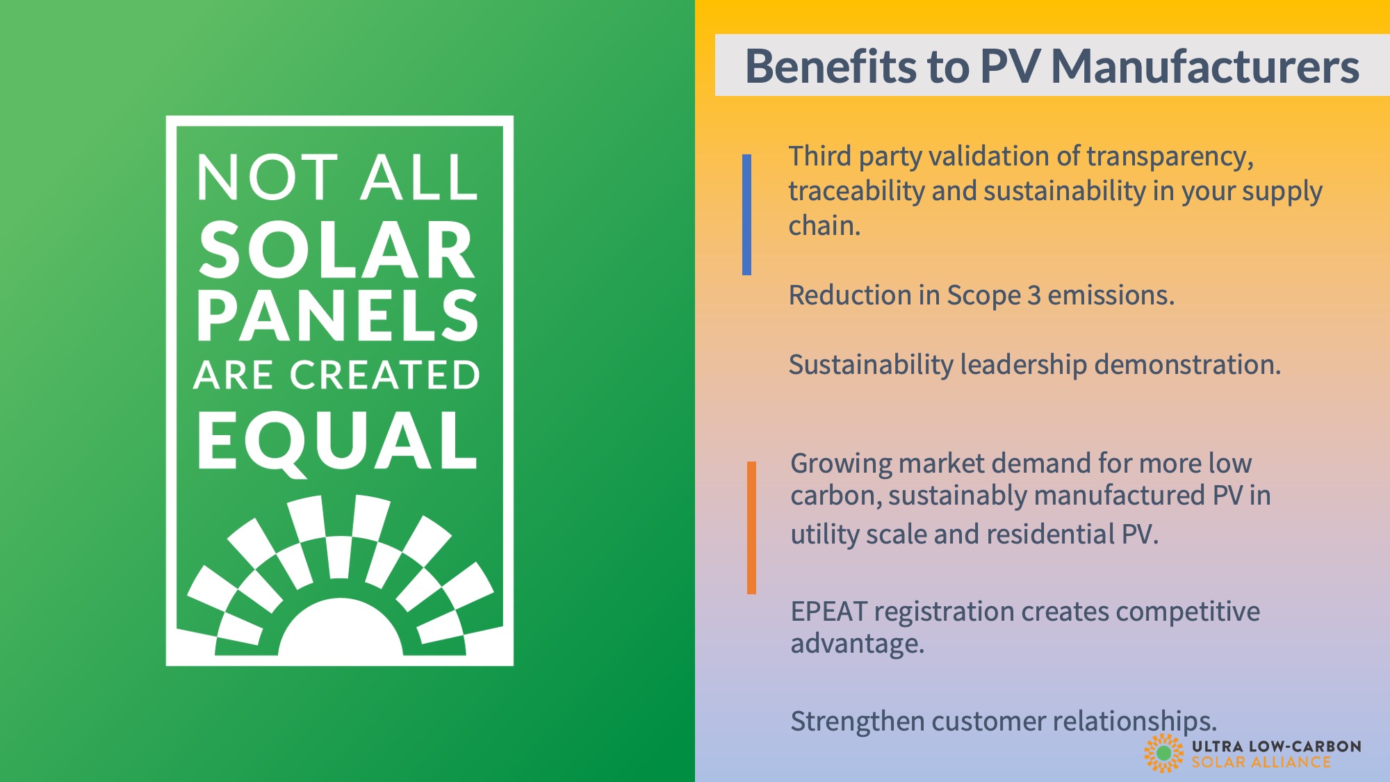 slide showing benefits to PV Manufacturers